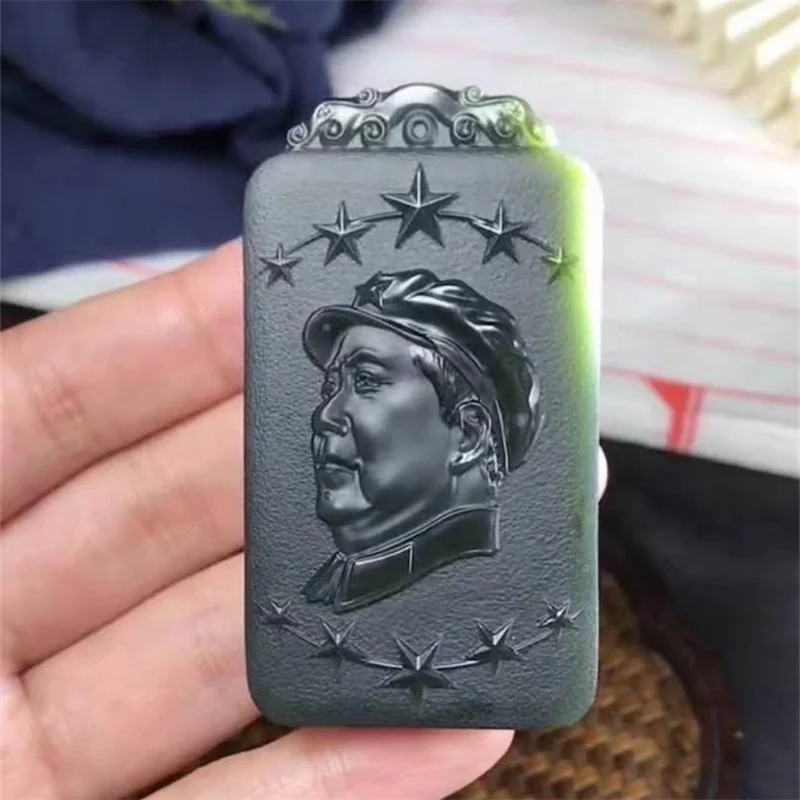 Hot Selling Natural Hand-carve Hetian Jade Cyan Great Man Chairman Mao  Necklace Pendant Fashion Jewelry Men Women Luck Gifts1