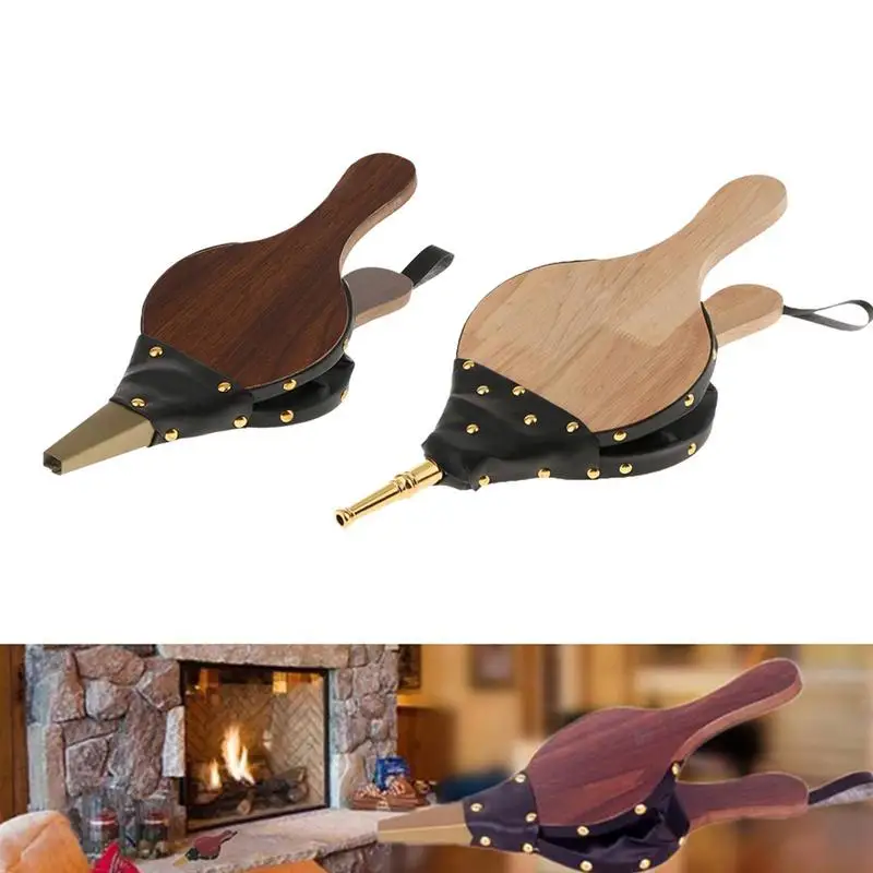 

Manual Wooden Air Blower Handheld Fireplace Bellows Outdoor Barbecue Large Wood Chimney Fire Pit Cast Nozzle Bellows For Camping