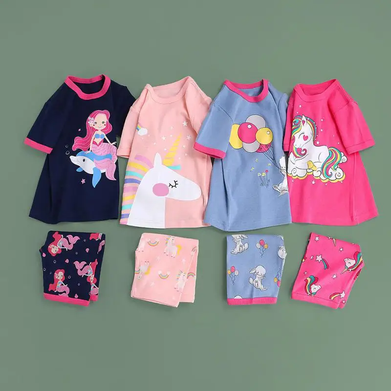 

Girls' Pajamas Set Cotton Short Sleeve Children's Sleep Wear Clothes Casual Cartoon Baby Girls Summer Clothing 2-12Y Kids Pajama