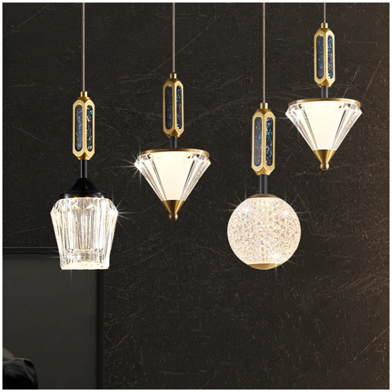 

Modern Luxury Crystal LED Suspension Lamp Personalized Bar Atmosphere Creative Aisle Bedside Pendant Lamp Copper night Light