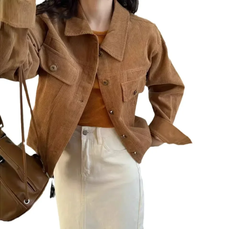 Тринадцать рядов осенний вельветовый топ свободная повседневная короткая