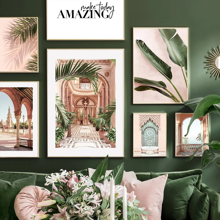 Northern Art Wall Poster Europe Moroccan Door Church Banana Leaf Quotes Canvas Painting Living Room Home Decoration Cuadros |