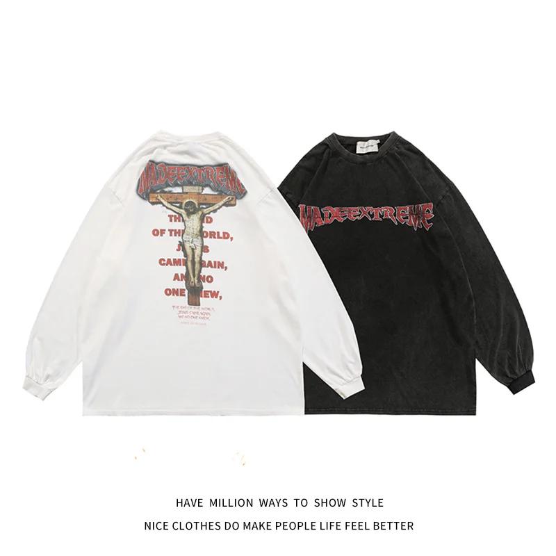 

New Arrival Jesus Cross Print Oversize Men Long Sleeve T-shirt Unisex Women Streetwear Sweatshirts Hip Hop Dance Casual Shirt
