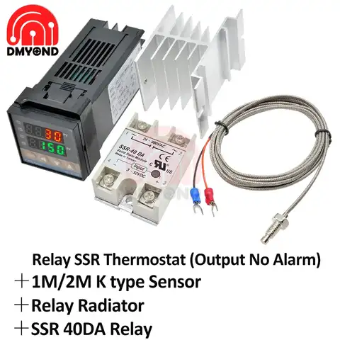 Новый цифровой ПИД-регулятор температуры REX-C100 REX C100, термостат + реле 40DA SSR + термопара типа K, зонд 1 м, 2 м, датчик RKC rex c100 терморегулятор термоп...