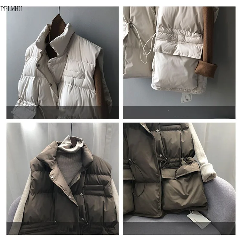 

Модный короткий теплый жилет с карманами в Корейском стиле, Повседневный хлопковый пуховой жилет с воротником-стойкой, дизайнерские женские пальто без рукавов, парки