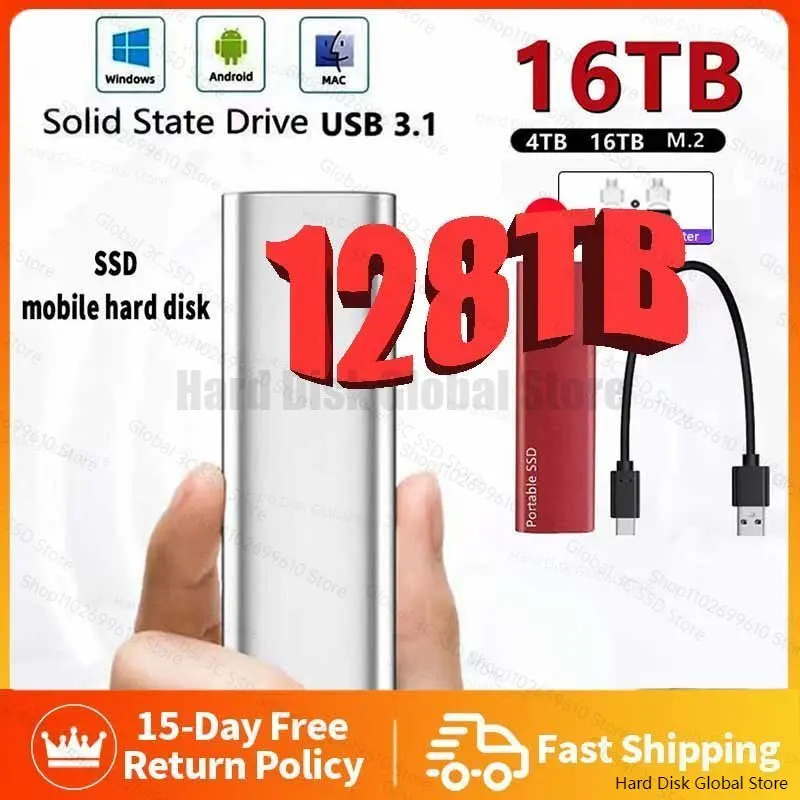 

Портативный высокоскоростной внешний жесткий диск USB 3,1 128TB