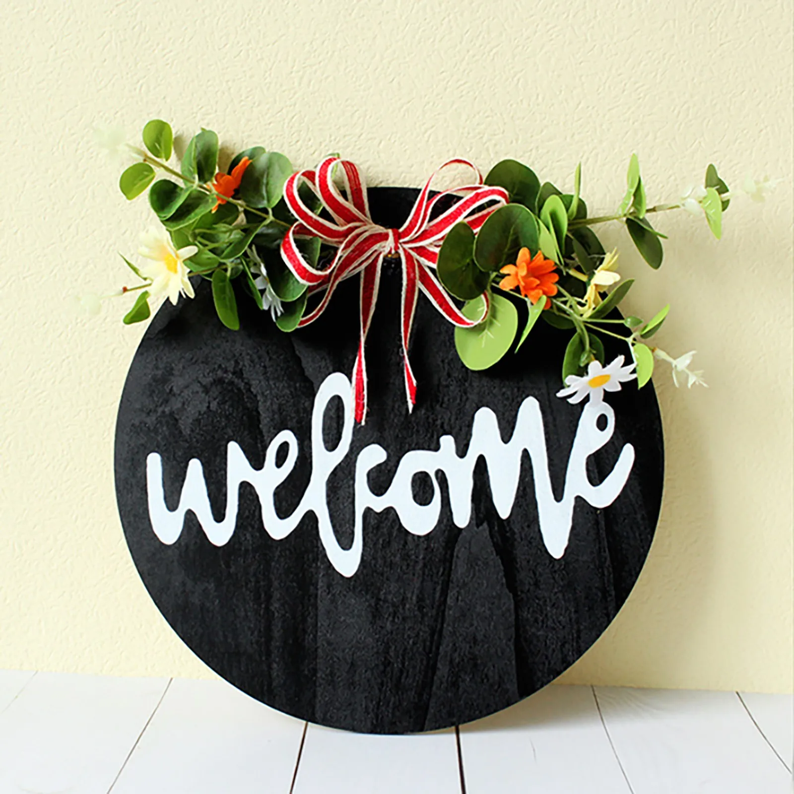 

Деревянная круглая дверная тарелка, украшение, знак приветствия, домашний деревянный знак приветствия, дверной висячий венок, дверное укра...