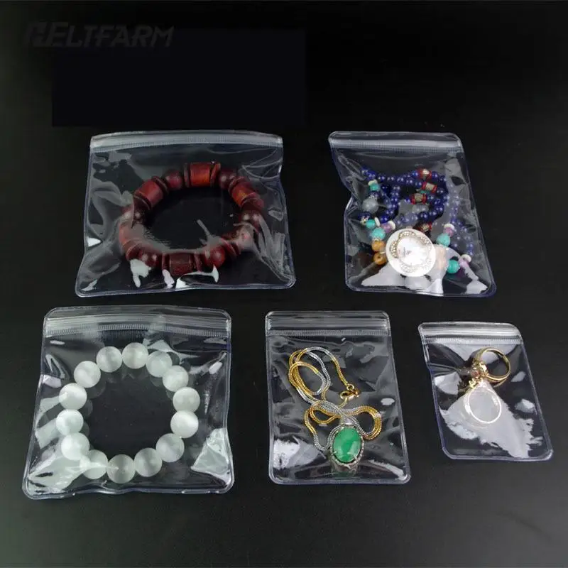 

100pcs Transparent PVC Jewelry Pouches Bags Clear Anti-Oxidation Zip Lock Earring Pendant Necklace Bracelet Storage Holder
