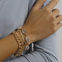 gd 3pcsset hip hop punk gold color chain bracelets set for women boho shell rhinestone bracelets bangle jewelry gift