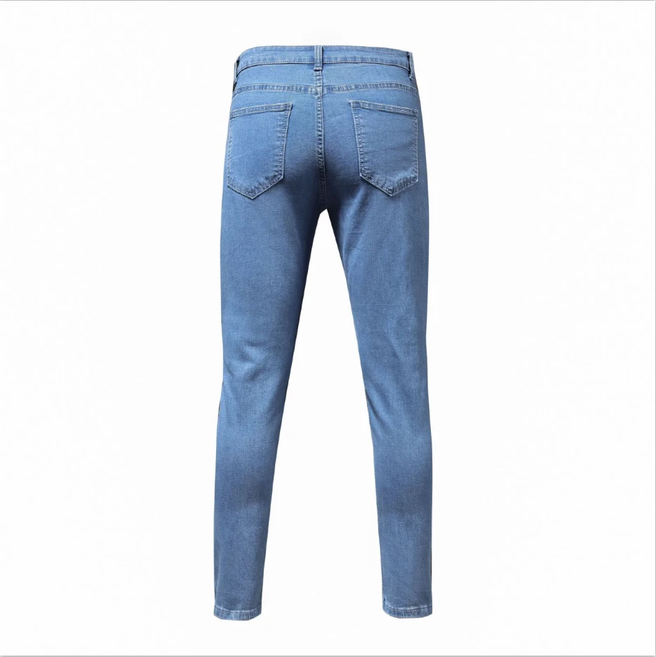 New Men's Jeans Four Seasons Blue Men's Frayed Stretch Jeans Beach Casual Pants Denim Cotton Pants Slim Pencil Pants for Men