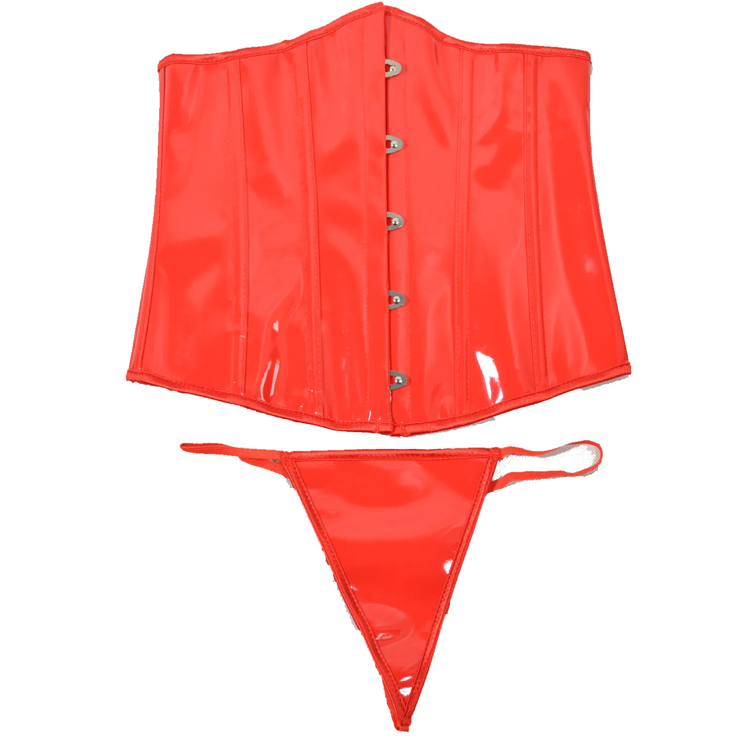 Shinny Mirror PU Leather Corset Underbust Bustier Top Fish Boned Slimming Gothic Gorset Outwear Sexy Red Corselet Korsett Corse