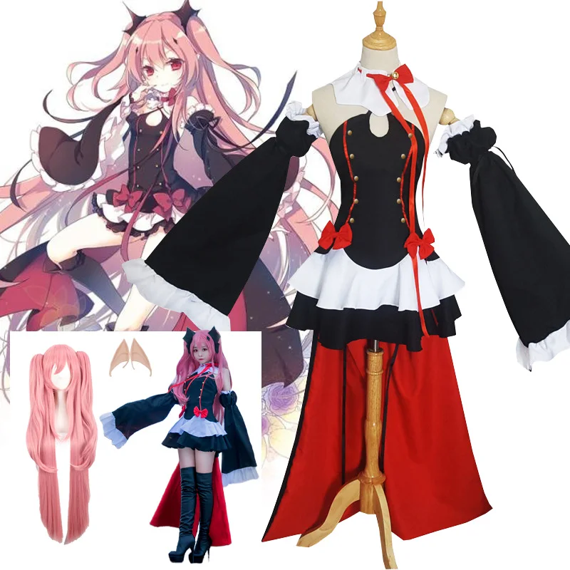 

Seraph of The End Krul Tepes Cosplay Costume Uniform Dress Krul Tepes Wig Anime Witch Vampire Halloween Costume for Women