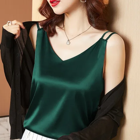 Fashion Ice Silk Women Tops Woman Satin Blouses Shirts Sexy Women Faux Silk Lace Blouse Elastic Shirts Woman V-neck Shirt Top