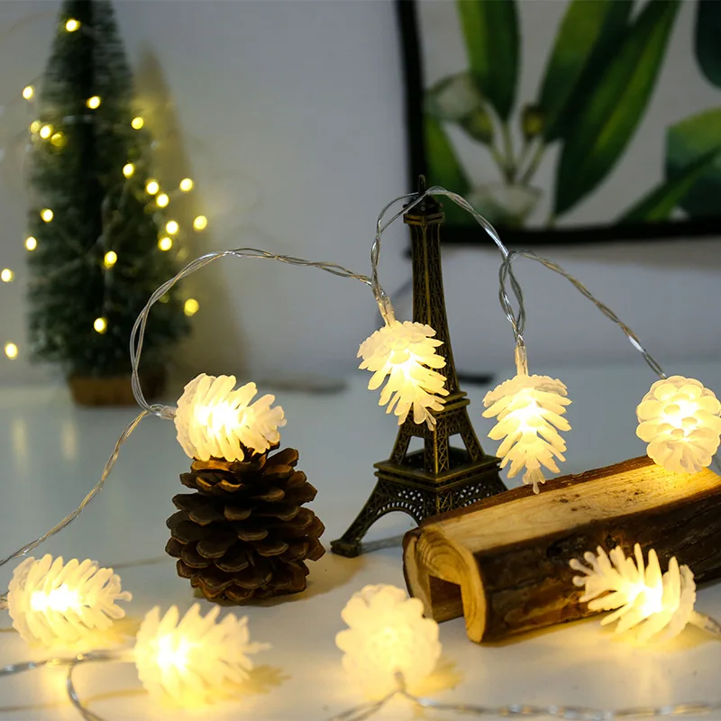 Christmas Window Hanging Lights LED Pine Cones String Light Battery Powered Garland Lamp for New Year Wedding Garden Decration