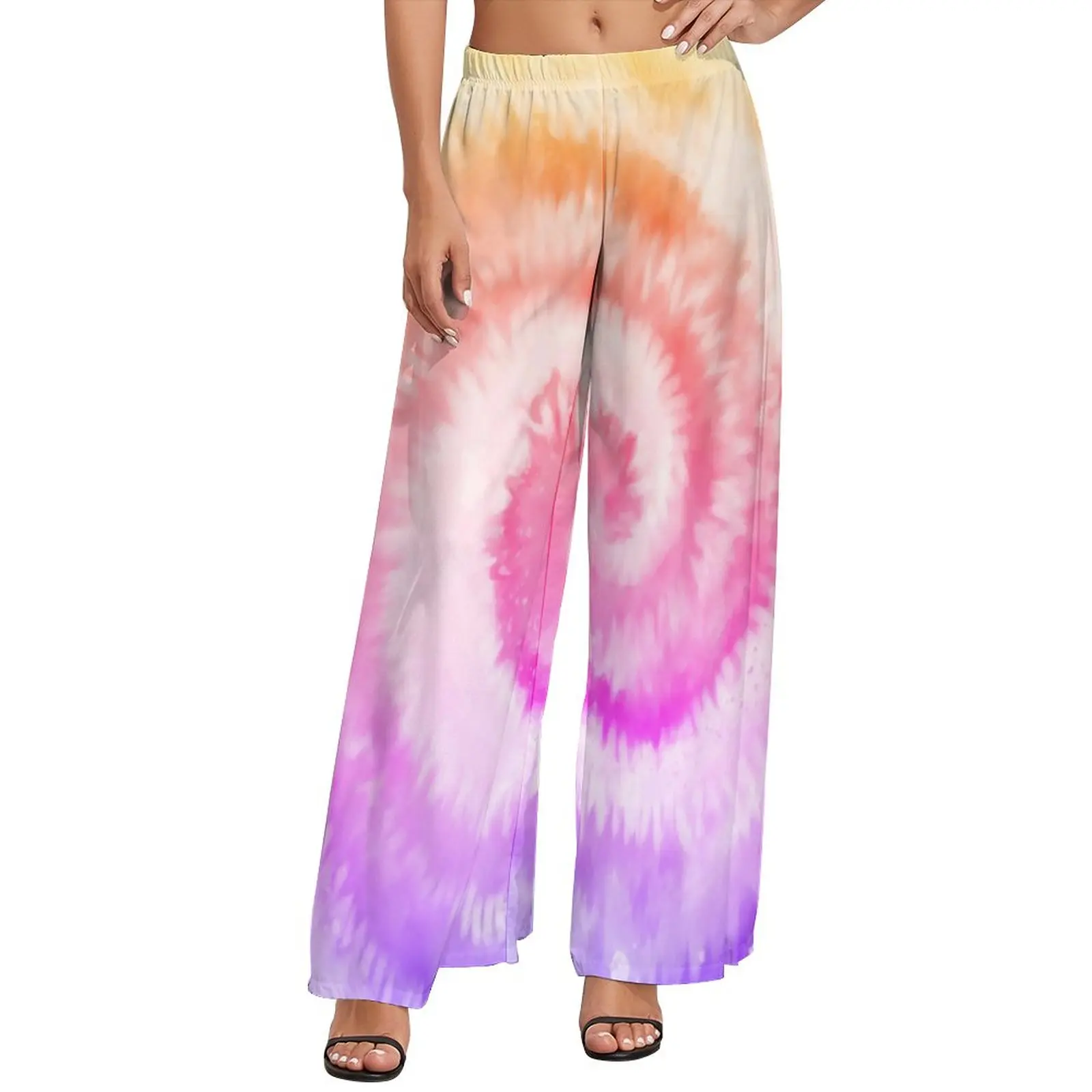 

Ombre Tie Dye Pants Rainbow Swirl Print Korean Fashion Straight Wide Pants Elastic Waist Casual Trousers Big Size