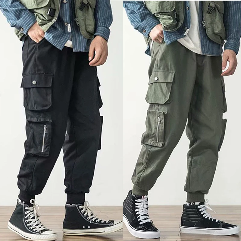 

Men's Cargo Pants Spring Summer Chic Vintage Multi-pocket Trousers Solid Color Loose Overalls Men Casual Sweatpants 2022