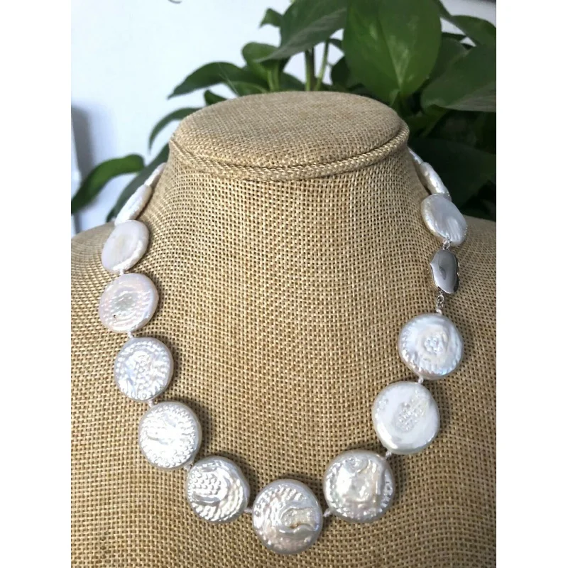 

Huge 19-20mm Natural cultured freshwater choke pearl necklace Silver Clasp
