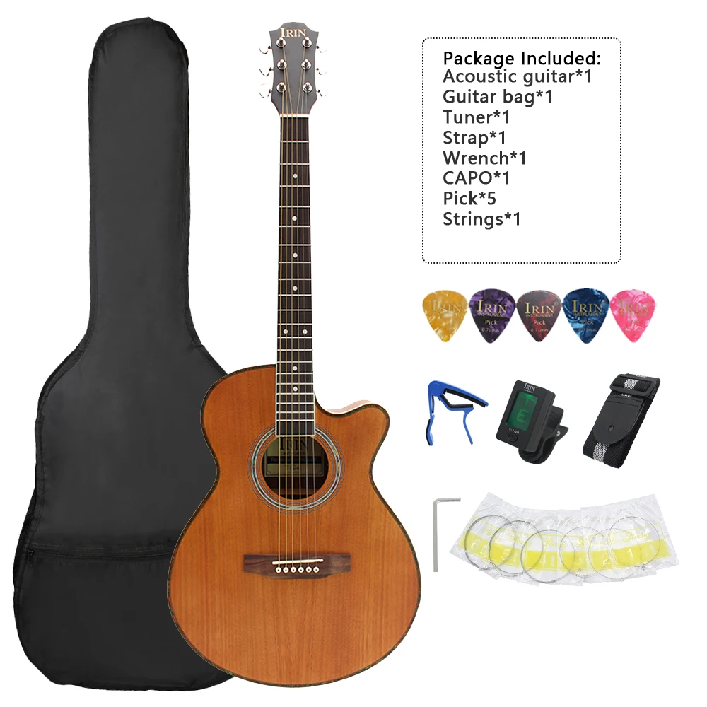 IRIN 40 Inch Acoustic Guitar Kit Sapele Body 6 Strings Folk Guitar Guitarra With Guitar Bag Picks Strap Parts & Accessories