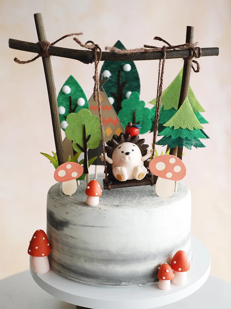 

Hedgehog Swing Cake Decoration Jungle Wild Forest Animals Woodland CupCake Decoration Cake Topper Birthday Party Gift