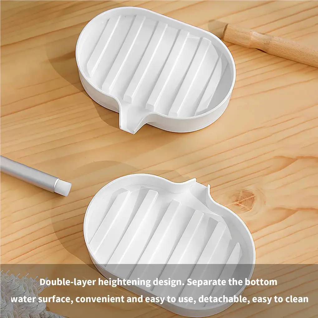 

Universal Soap Dish Non-slip Bottom Double-layer Heightened Soaps Holder Detachable Storage Tray with Drain Spout Bathroom