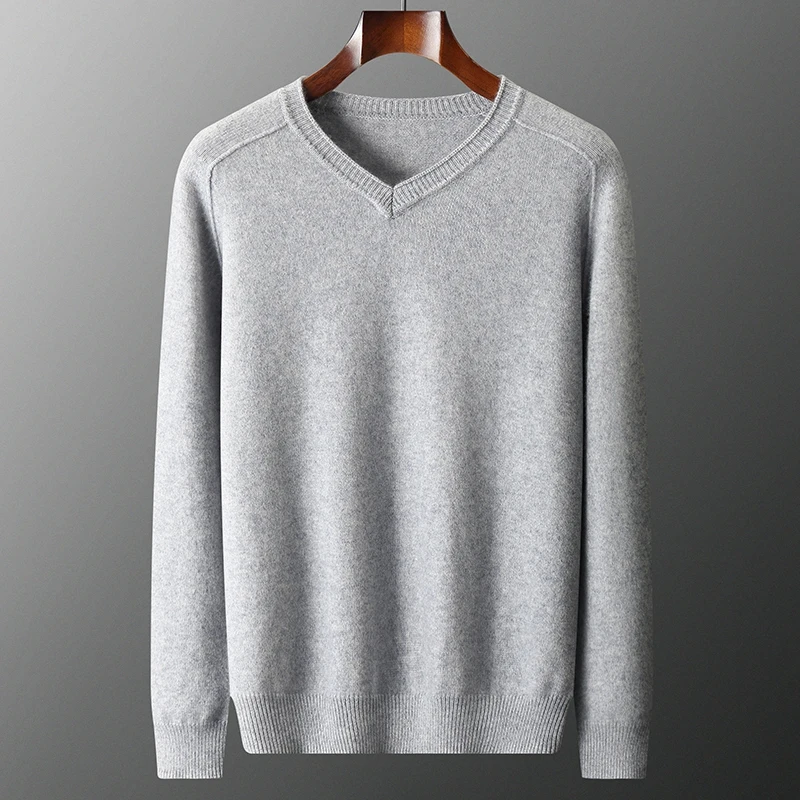 Winter Thickened Men Sweaters 100% GOAT CASHMERE Knitted Pullover VNECK Soft Warmer Full Sleeve Jumpers Solid Color Male Clothes