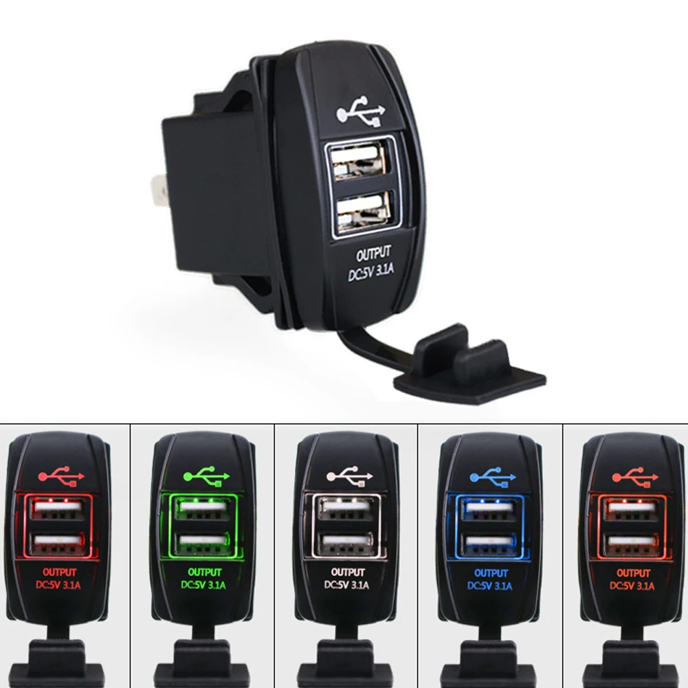 

Dual USB Socket Power Charger Rocker Switch LED Car Boat 12V 24V #Random Color#Red/Blue/Green/Orange/White IP66 Waterproof