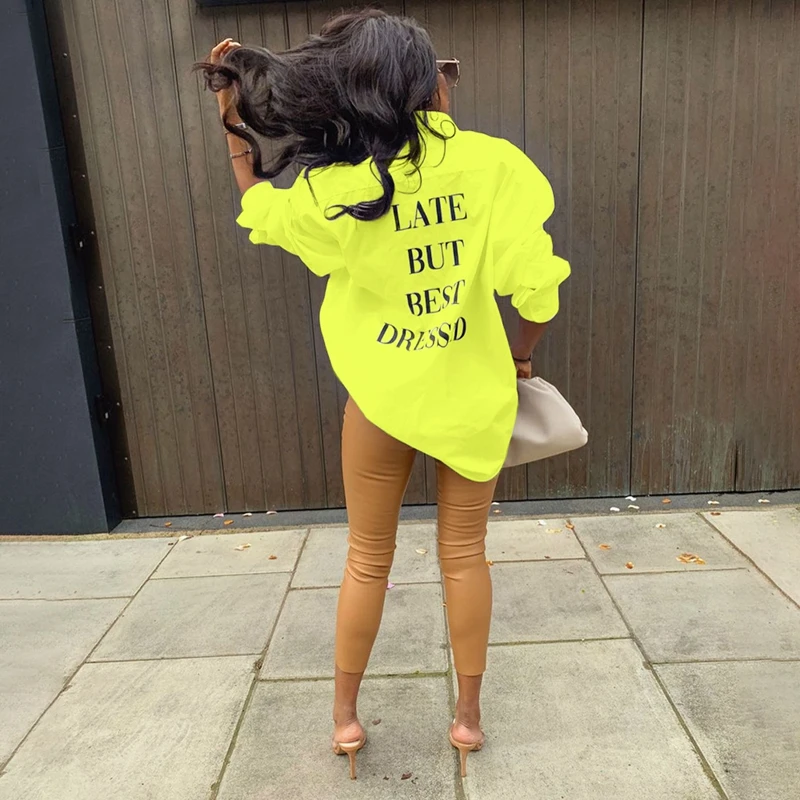 Женская однобортная рубашка с буквенным принтом осенняя блузка длинным рукавом