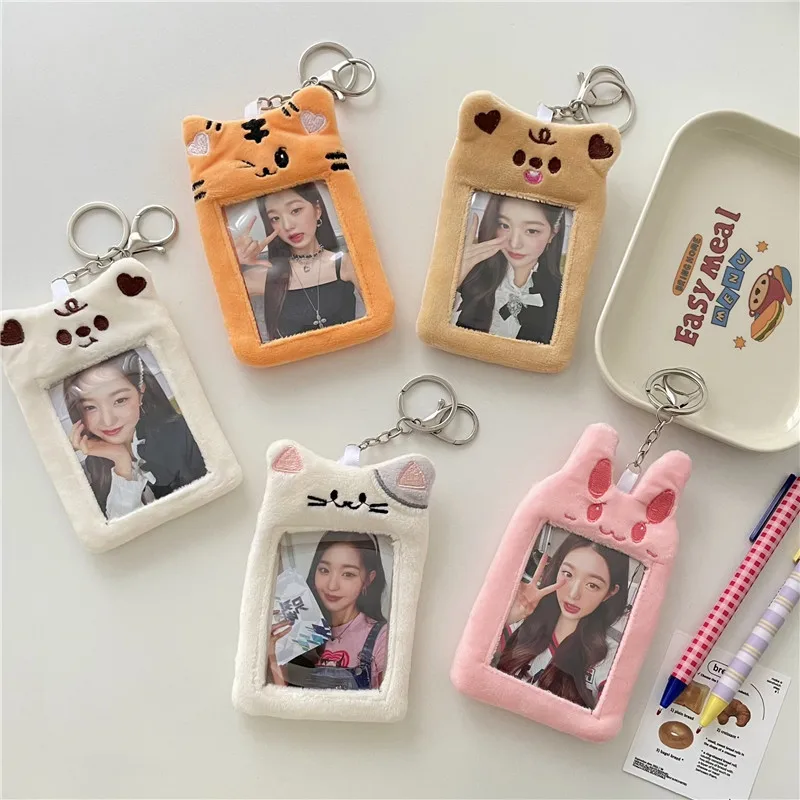 

Cute Cartoon Plush Photocard Holder Korean Id Card Holder Keychain kawaii Desk Accessories Kpop Stationery Idol Picture Storage
