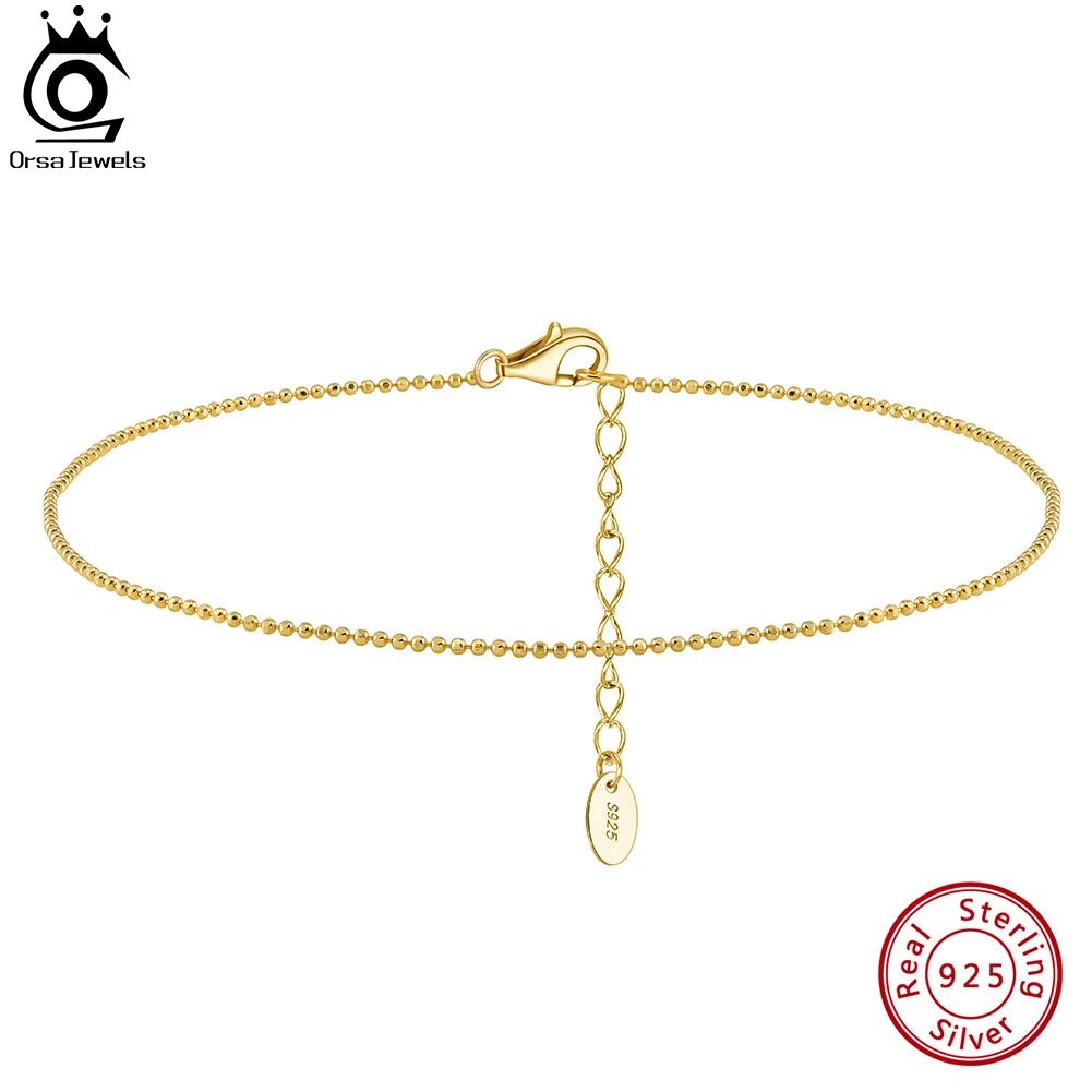 Фото ORSA JEWELS Стерлингового Серебра 925 пробы 1 мм Шариковые Бусины Цепочки Ножные Браслеты Браслет На Ноге Изящные Босиком Модные Цепочки Для Ног Аксессуары SA80 №3