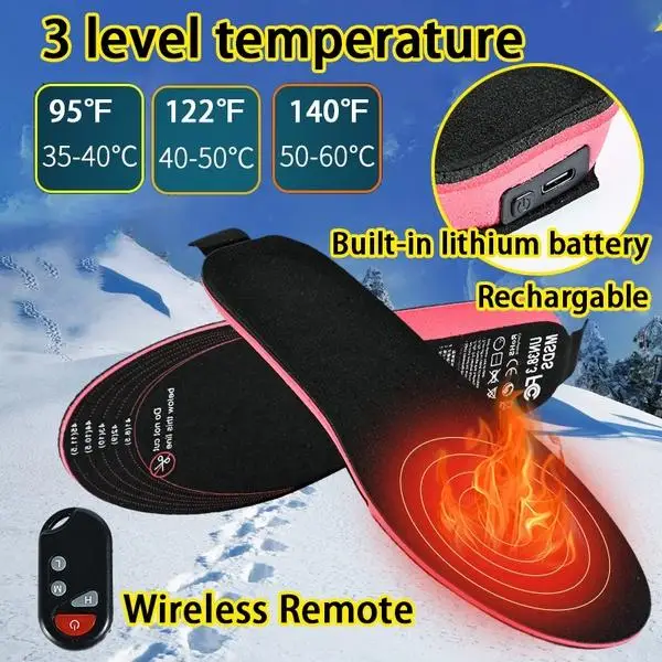 USB Heated Shoe Insoles Remote Control 4.2V 2100mAh Heating Insoles Rechargeable Electric Heated Insoles Warm Sock Pad Mat