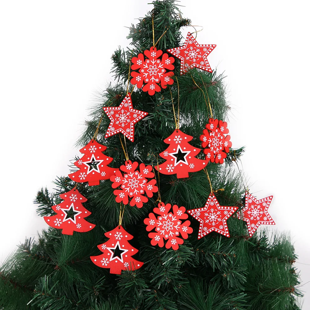 

4 шт. 7 см рождественские красные подвесные украшения, украшения для рождественской елки, деревянные подвесные поделки «сделай сам», для рож...