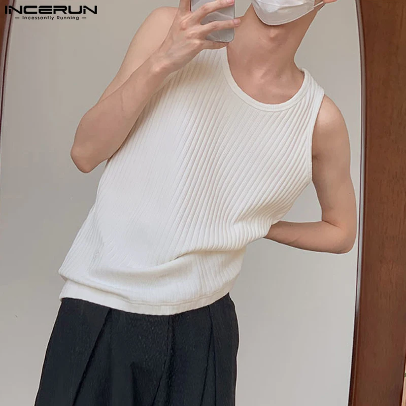 

INCERUN Men Tank Tops Solid Color O-neck Sleeveless Fitness Summer Casual Vests 2023 Streetwear Korean Style Men Clothing S-5XL