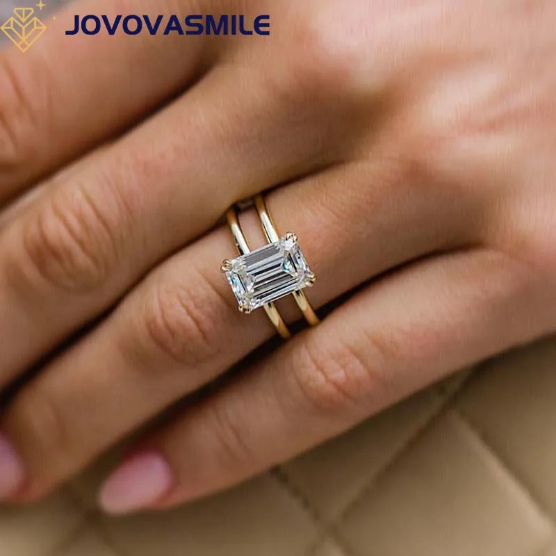 JOVOVASMILE 14k Gold Moissanite Diamond Ring 3.5ct 10.25x7mm Elongated Emerald Cut White Moissanite Double Claw Prong Upgrade