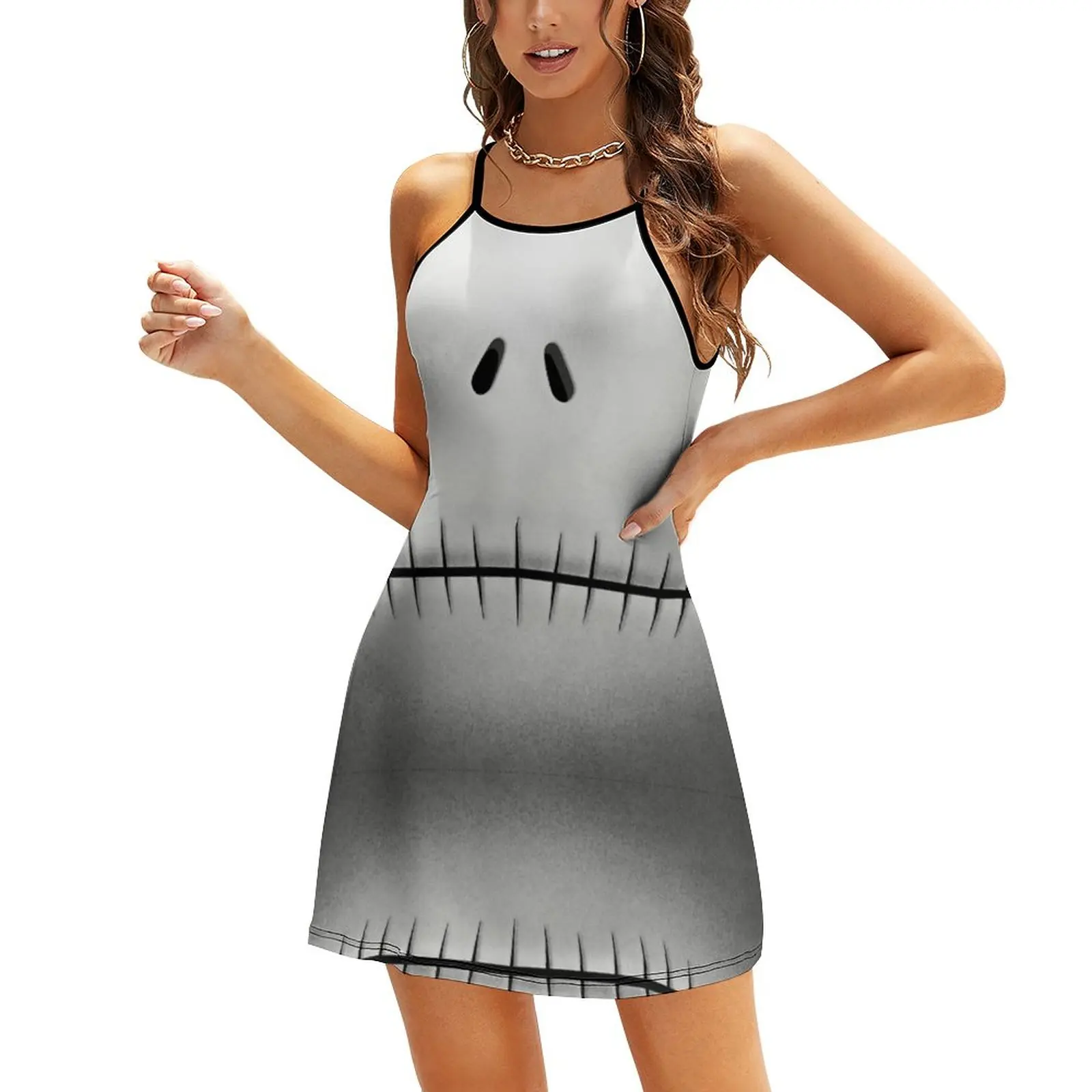 

The Pumpkin King's Smile Top Quality Sexy Woman's Clothing Women's Sling Dress Funny Clubs Strappy Dress