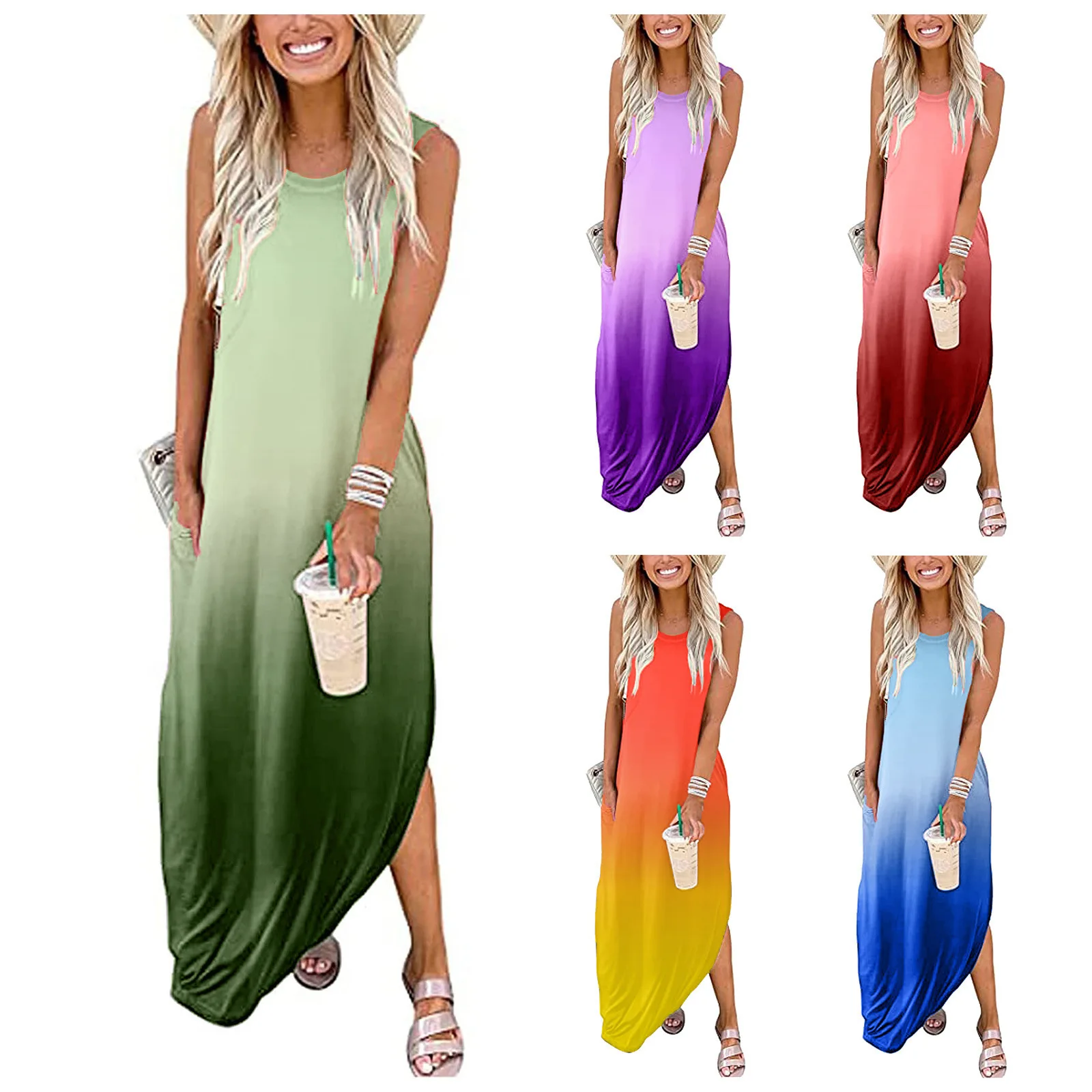 

Summer Befree Beach Long Vintage Hole Casual Pocket Ruffles Elegant Maxi Plus Sizes Vest Tank Dress Vestidos Sexy Women