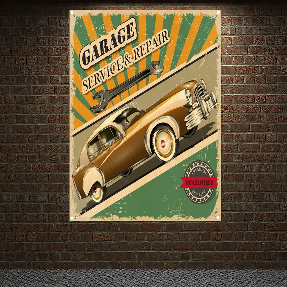

Vintage CAR SERVICE & REPAIR Wall Art Banner Flag Auto Repair Shop Poster Wall Painting Garage Man Cave Home Decor Stickers