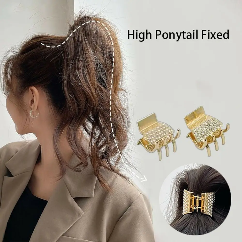 

Korean New Elegant Pearl Metal Hair Clip Luxury Shiny Rhinestone Small Hair Claws for Female Hair Accessories