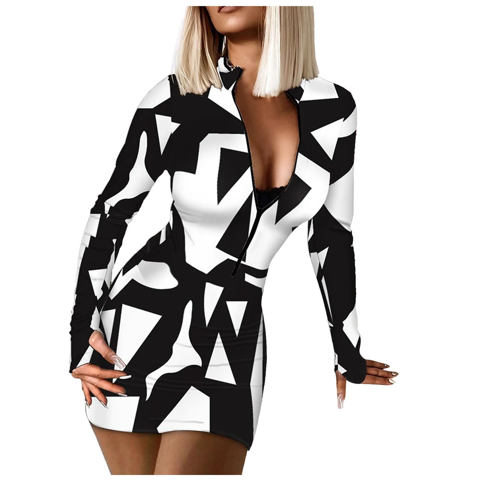 

Женское осенне-зимнее облегающее платье с длинным рукавом и V-образным вырезом на молнии, женское повседневное летнее платье-рубашка с длин...