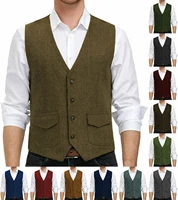 mens tweed vest herringbone vest multi pocket retro wool retro wedding business groomsmen clothing mens wedding vest