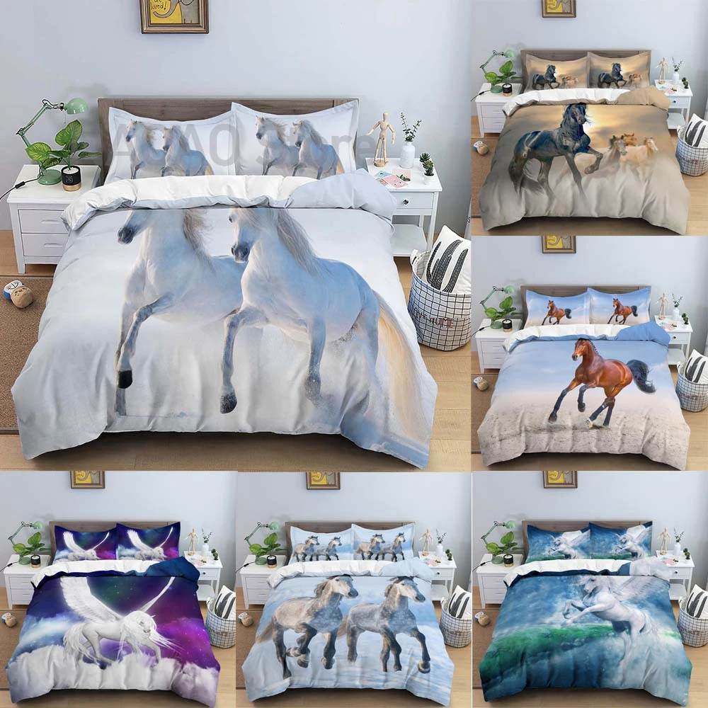 

3D Horse Bedding Set Run Horse Duvet Cover Kids Children Quilt Cover With Zipper Queen Double Comforter Sets 210x210cm Best Gift