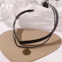 korean retro double layer five pointed star neck chain necklace versatile temperament leather necklace clavicle chain