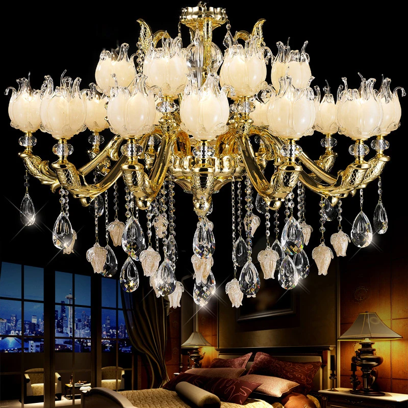 

European Luxury 24K Gold Crystal Chandelier Duplex Building Villa Living Room Dining Room Bedroom Stairs High-End Copper