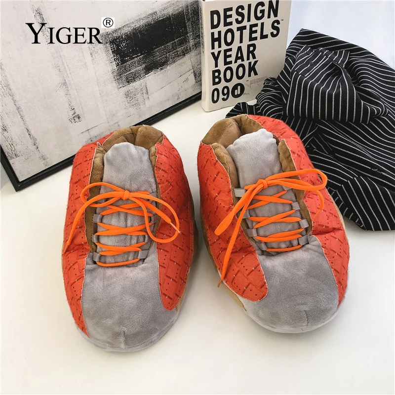 Фото YIGER/зимняя плюшевая хлопковая обувь; Утолщенная домашняя обувь из хлопка для пары; Домашние кроссовки; Теплые хлопковые тапочки №5