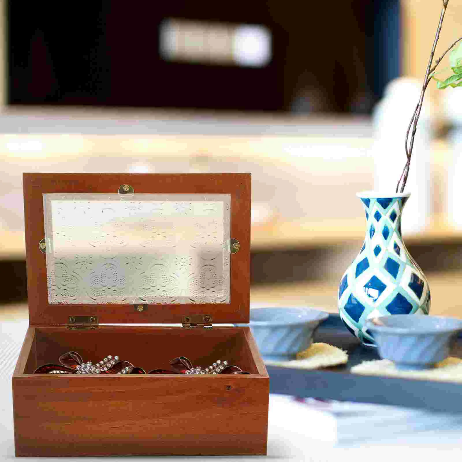 

Trinket Case Decorative Jewelry Vanity Display Cabinets Small Wooden Box Sundries Storage Container