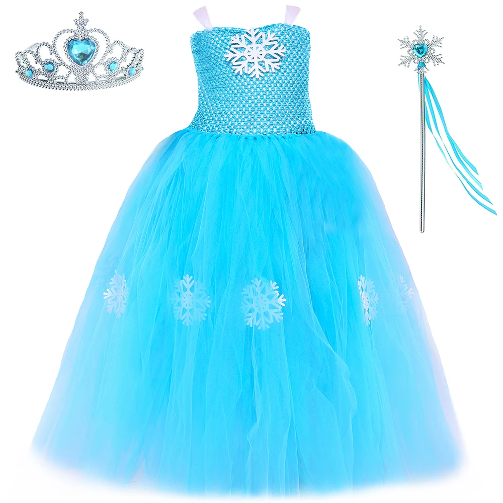 

Princess Elsa Tutu Dress for Girls Birthday Party Ball Gown Snowflake Tulle Cloak Kids Christmas Halloween Snow Queen Costume