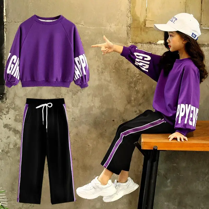 

Girls' Suit Children' Girls' Autumn and Spring Middle School Baby's Sweater+jean Pant Two-piece Sport Sets 4 -6 8 10 12 Ages