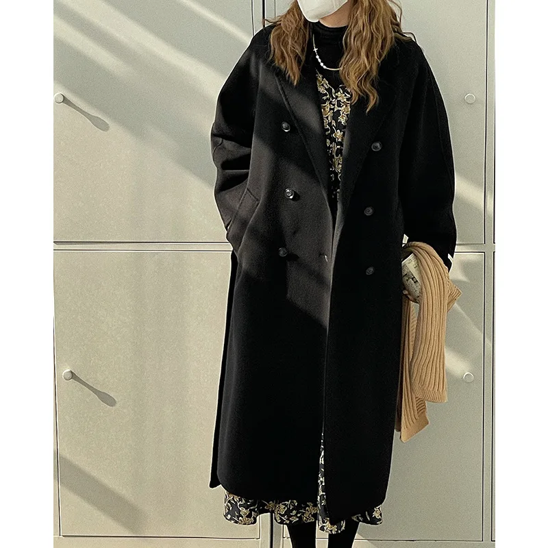 

Autumn and Winter New Suit Collar Double-breasted Coat Trendy Loose Silhouette Wool Coat