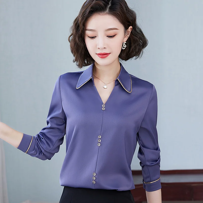 Women'S Korean Long Sleeve 2022 Spring And Autumn New Chic Design Sense Fashion Trend Top Style Versatile V-Neck Chiffon Shirt