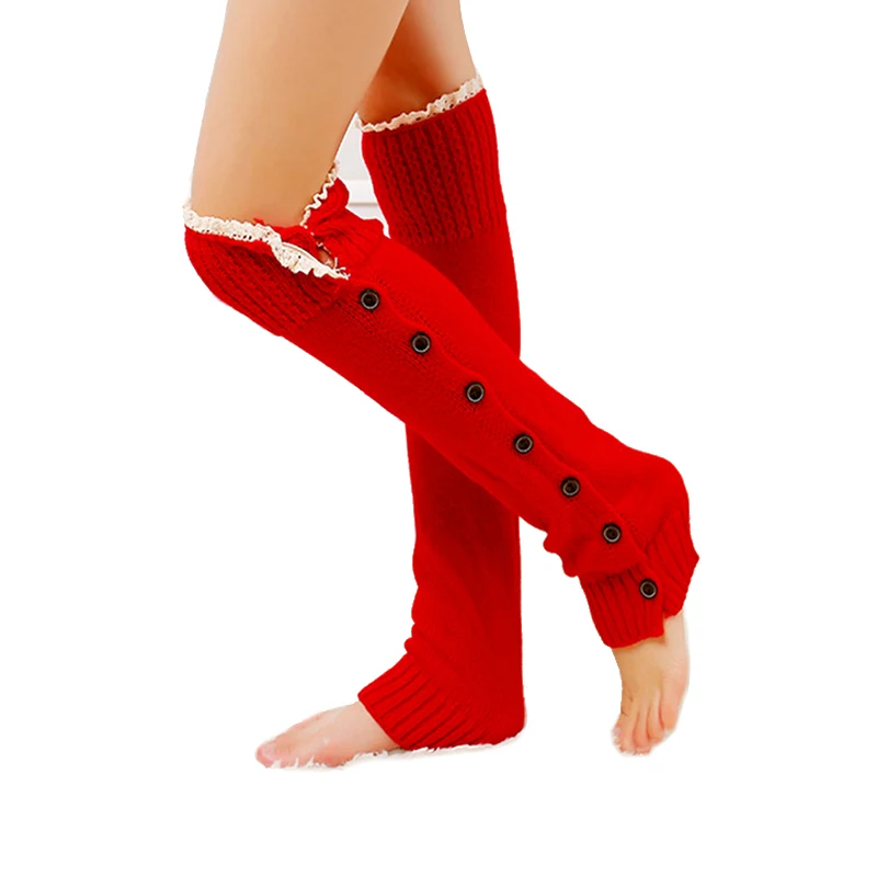 50CM Leg Warmers Women Button Lace Over Knee Boot Cover Long Knitted Foot Cover Ladies Ankle Winter Warm Socks
