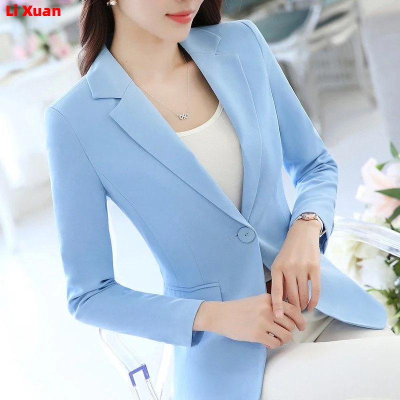 High Quality Korean Style Spring Autumn Coat Royal Blue Women Jacket  Long Sleeve Work Wear Office Uniform Blazer Outerwear